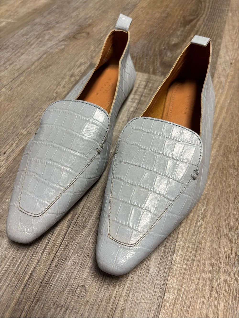 ASOS Miley Blue Gray Croc-Embossed Leather Loafers